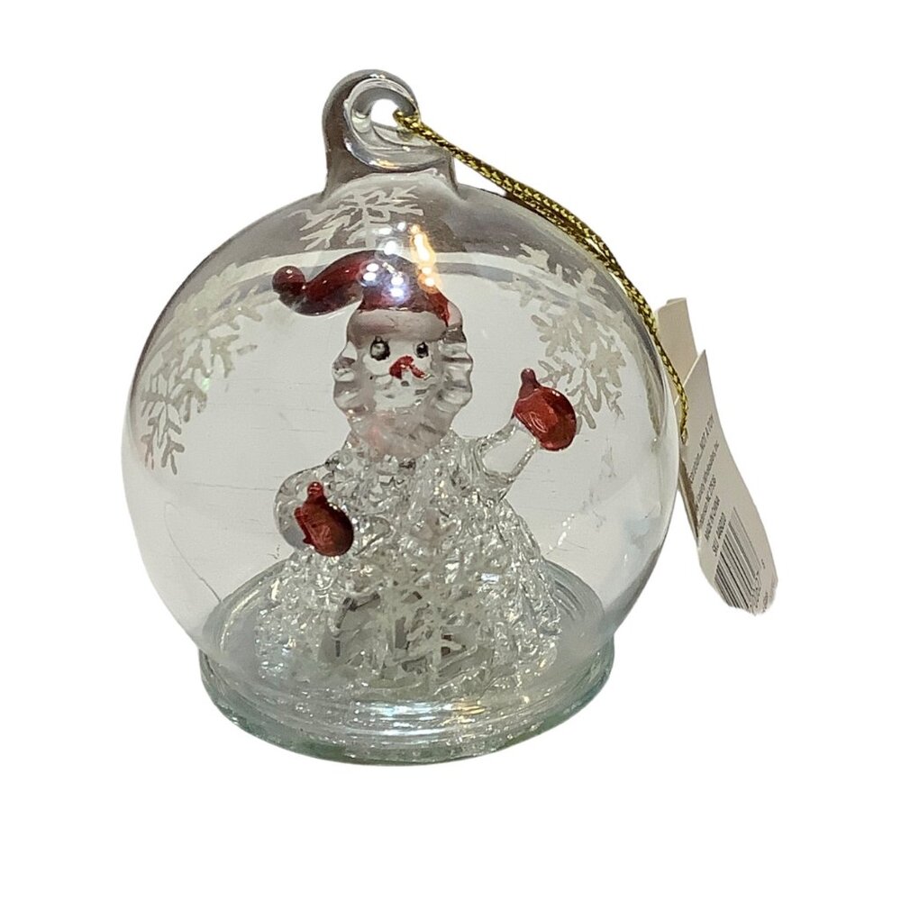 Simply Holiday LED Glass Ball Ornament Santa Snowman Multicolor NWT Snowflake 3"